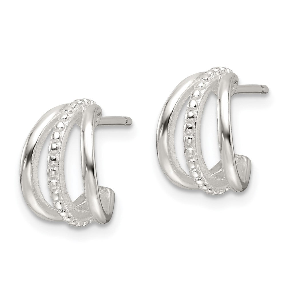 Sterling Silver E-Coating Polished and Textured Post Hoop Earrings