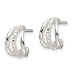 Sterling Silver E-Coating Polished and Textured Post Hoop Earrings