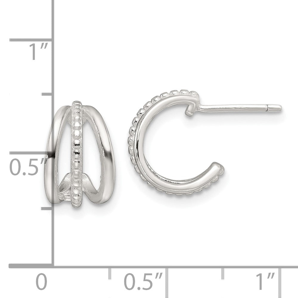 Sterling Silver E-Coating Polished and Textured Post Hoop Earrings