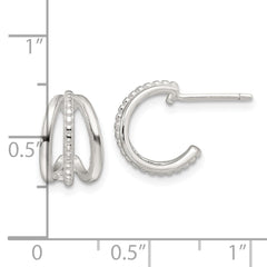 Sterling Silver E-Coating Polished and Textured Post Hoop Earrings