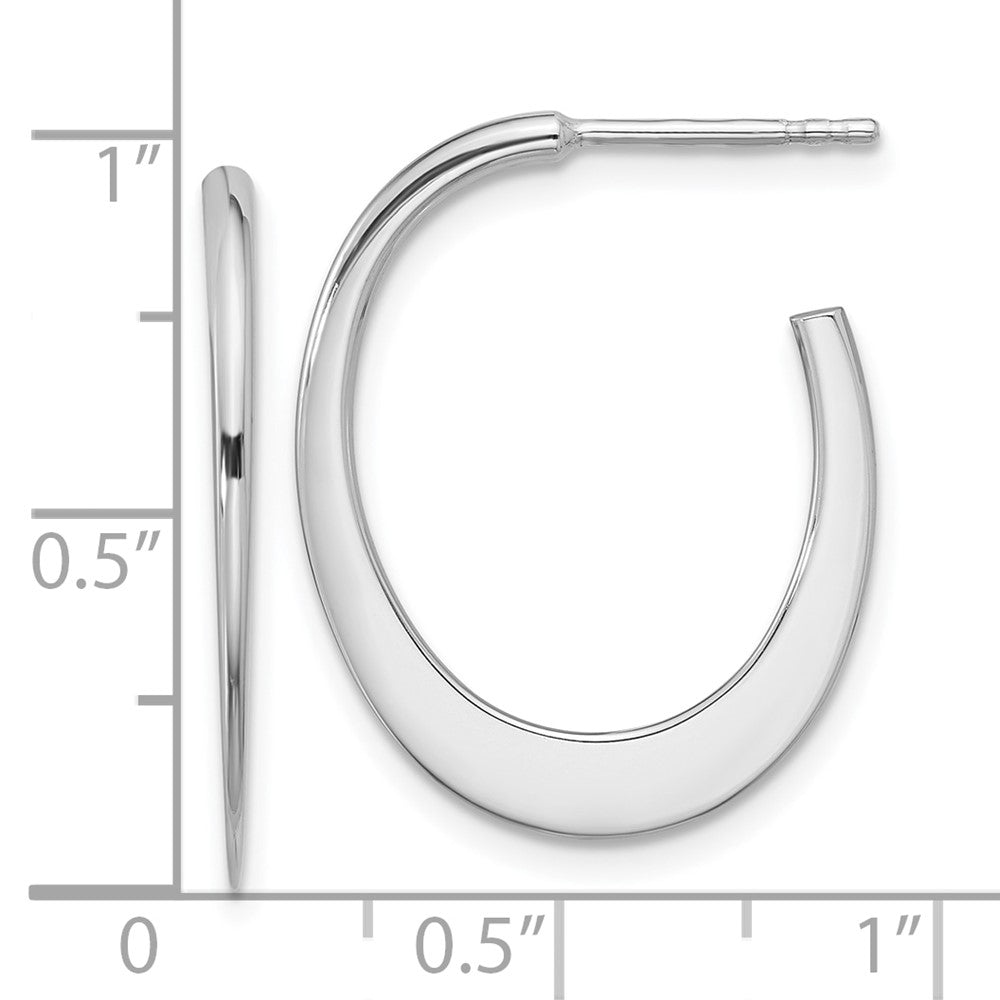 Rhodium-plated Sterling Silver Polished Flat Oval Post Hoop Earrings