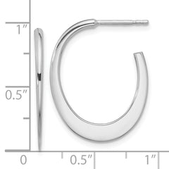Rhodium-plated Sterling Silver Polished Flat Oval Post Hoop Earrings