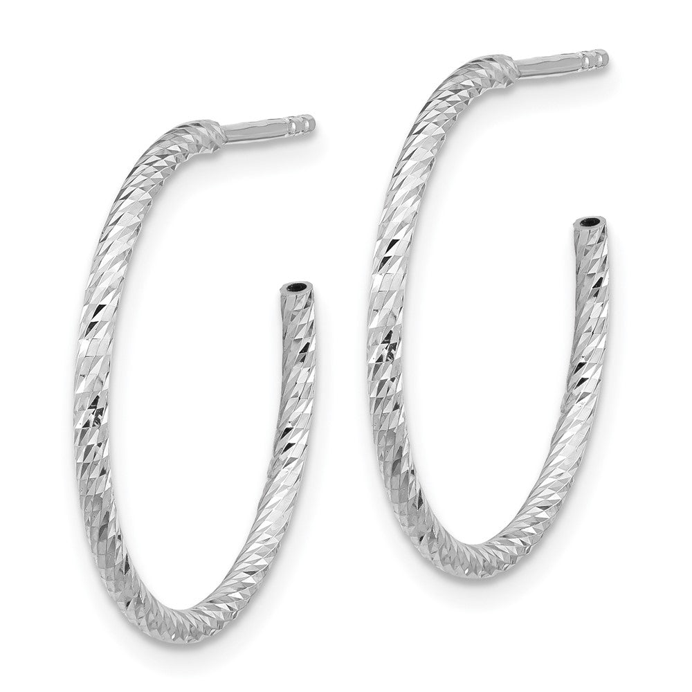 Rhodium-plated Sterling Silver Diamond-cut Hollow Tube Post Hoop Earrings