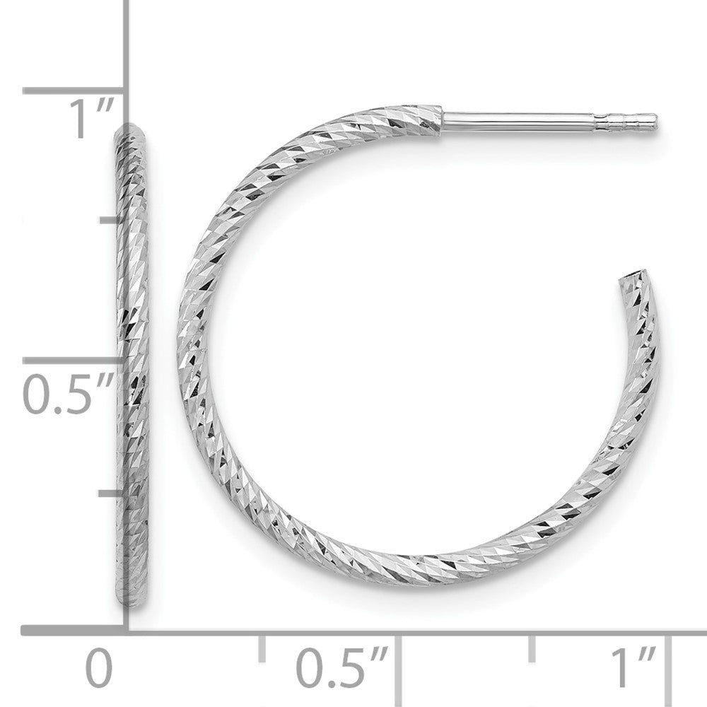 Rhodium-plated Sterling Silver Diamond-cut Hollow Tube Post Hoop Earrings