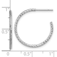 Rhodium-plated Sterling Silver Diamond-cut Hollow Tube Post Hoop Earrings