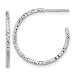 Rhodium-plated Sterling Silver Diamond-cut Hollow Tube Post Hoop Earrings