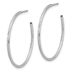Rhodium-plated Sterling Silver Diamond-cut Hollow Tube Post Hoop Earrings