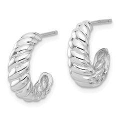 Rhodium-plated Sterling Silver Scalloped Post Hoop Earrings