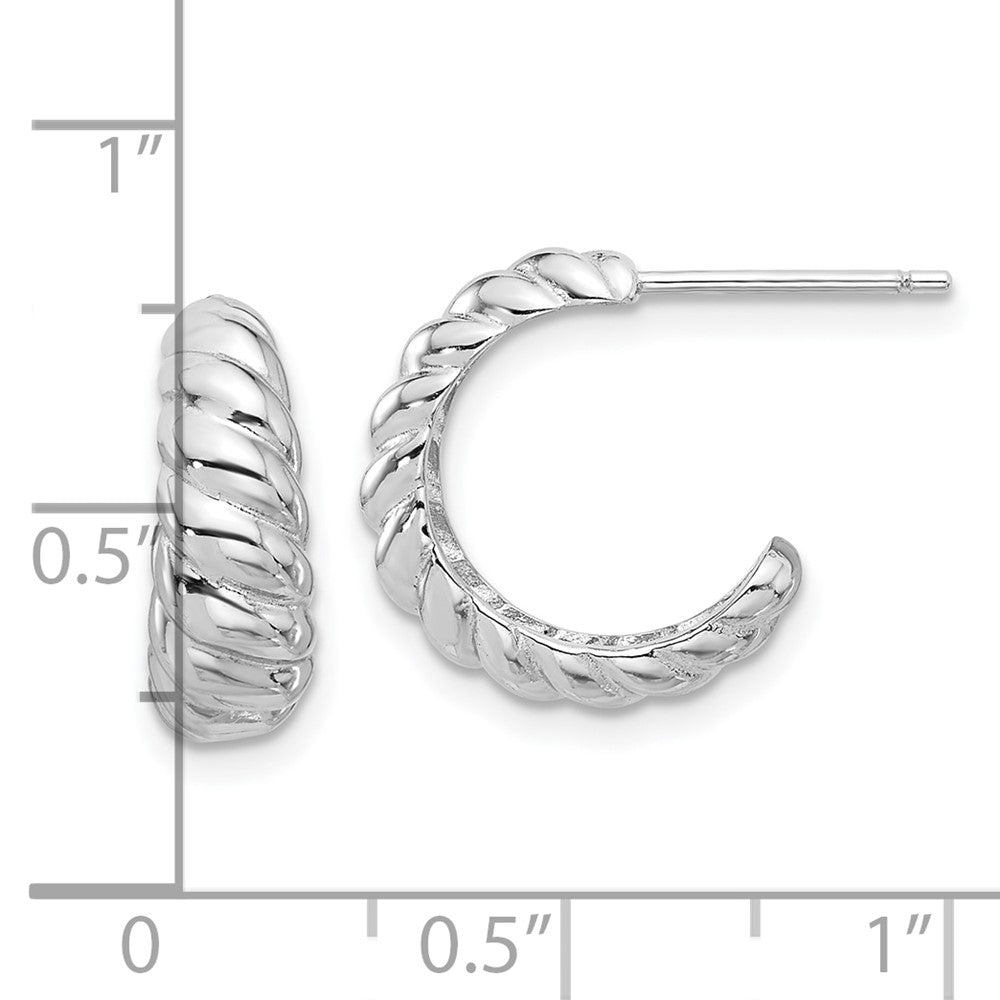 Rhodium-plated Sterling Silver Scalloped Post Hoop Earrings