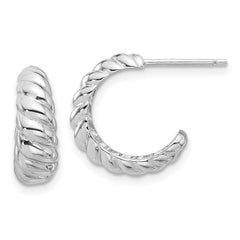 Rhodium-plated Sterling Silver Scalloped Post Hoop Earrings