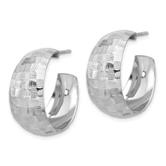 Rhodium-plated Sterling Silver Polish Textured J-Hoop Post Earrings