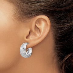 Rhodium-plated Sterling Silver Polish Textured J-Hoop Post Earrings
