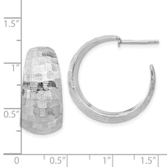 Rhodium-plated Sterling Silver Polish Textured J-Hoop Post Earrings