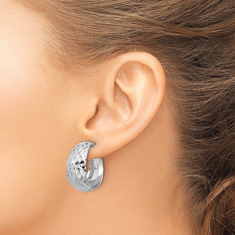 Rhodium-plated Sterling Silver Polish and Textured J-Hoop Post Earrings