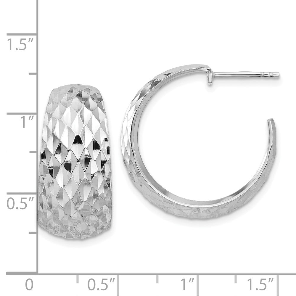 Rhodium-plated Sterling Silver Polish and Textured J-Hoop Post Earrings