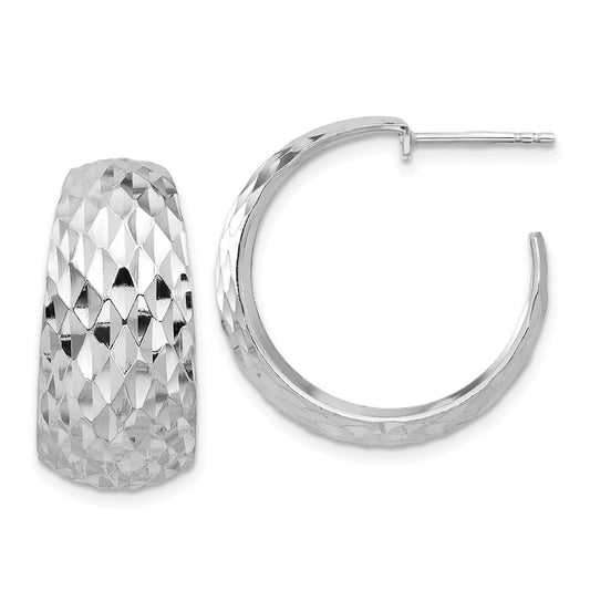 Rhodium-plated Sterling Silver Polish and Textured J-Hoop Post Earrings