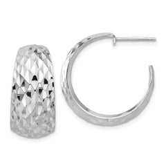 Rhodium-plated Sterling Silver Polish and Textured J-Hoop Post Earrings