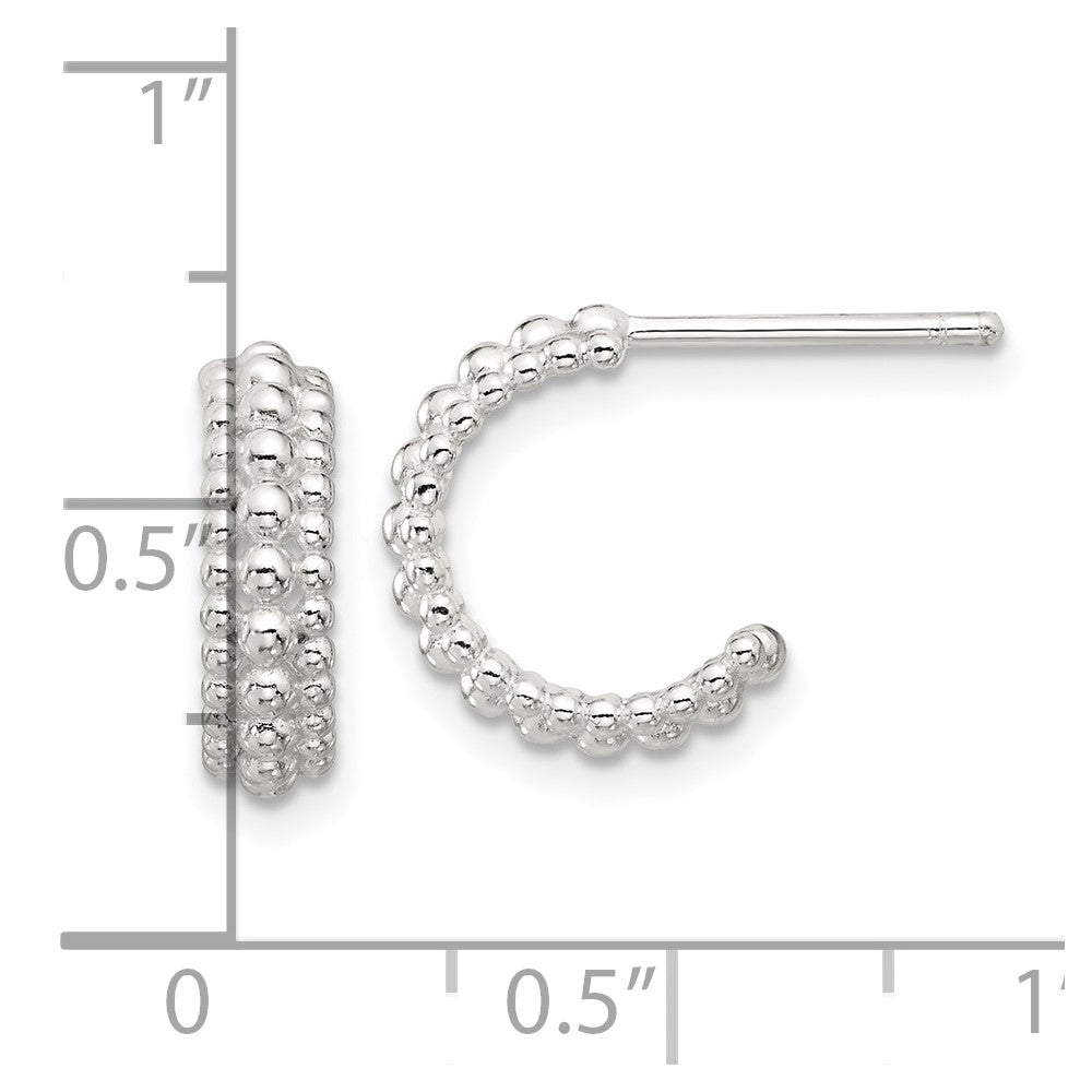 Sterling Silver E-coated Beaded Post Hoop Earrings