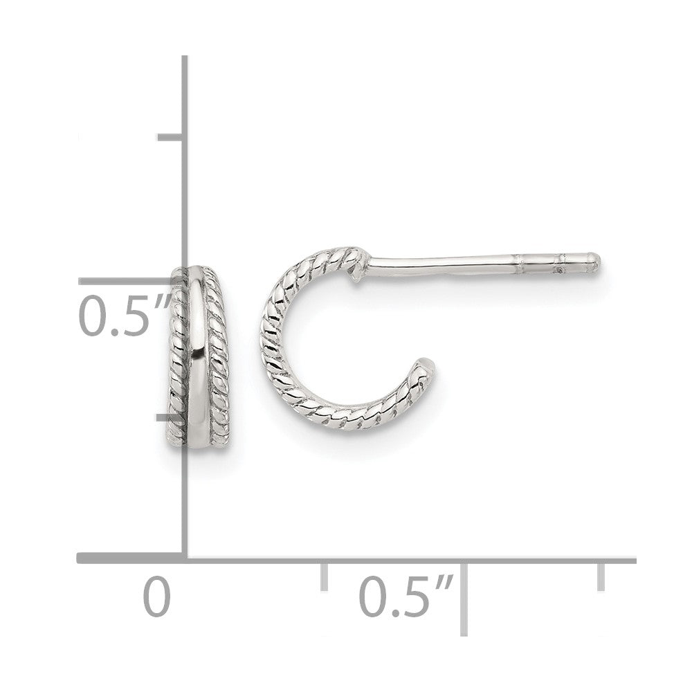 Sterling Silver E-coated Textured Edge Post Hoop Earrings