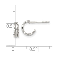 Sterling Silver E-coated Textured Edge Post Hoop Earrings