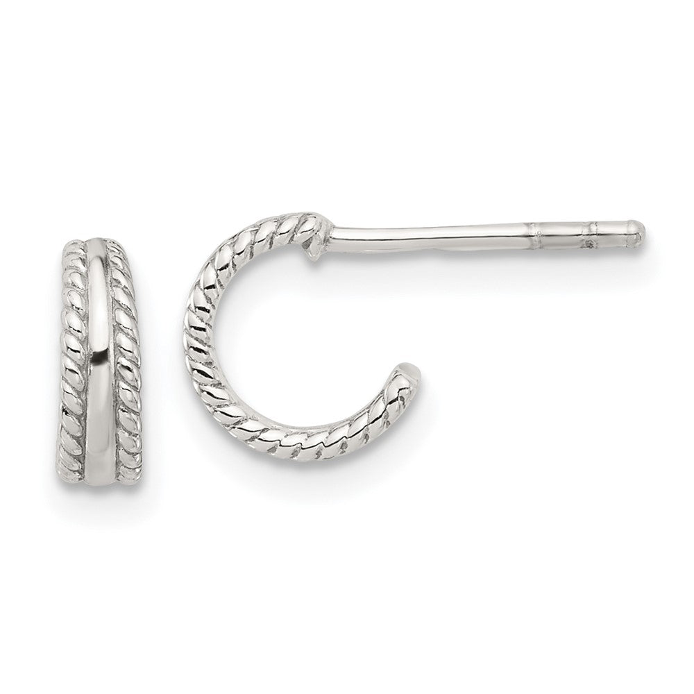 Sterling Silver E-coated Textured Edge Post Hoop Earrings