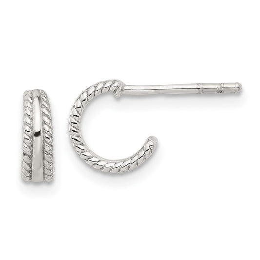 Sterling Silver E-coated Textured Edge Post Hoop Earrings