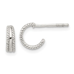 Sterling Silver E-coated Textured Edge Post Hoop Earrings