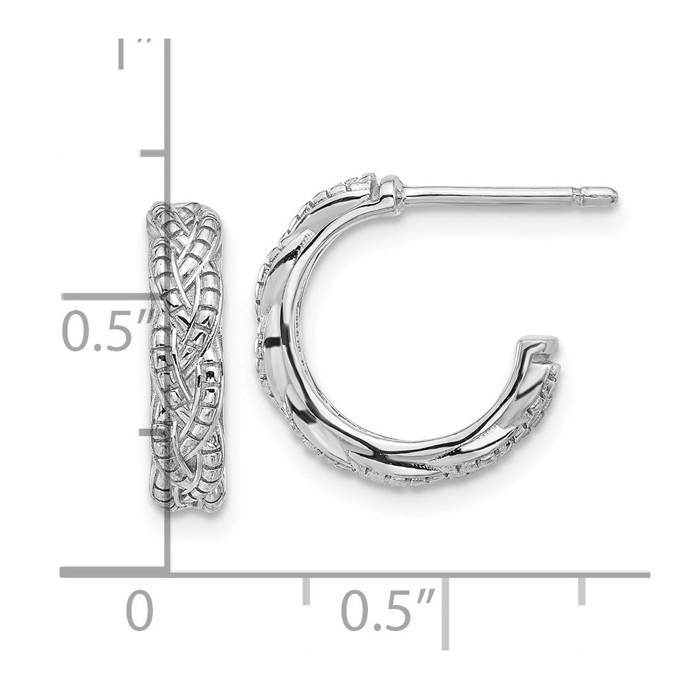 Rhodium-plated Sterling Silver Textured Braided Post Hoop Earrings