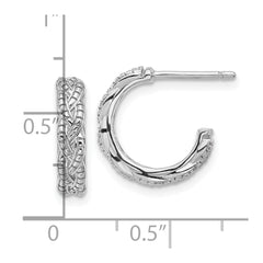 Rhodium-plated Sterling Silver Textured Braided Post Hoop Earrings