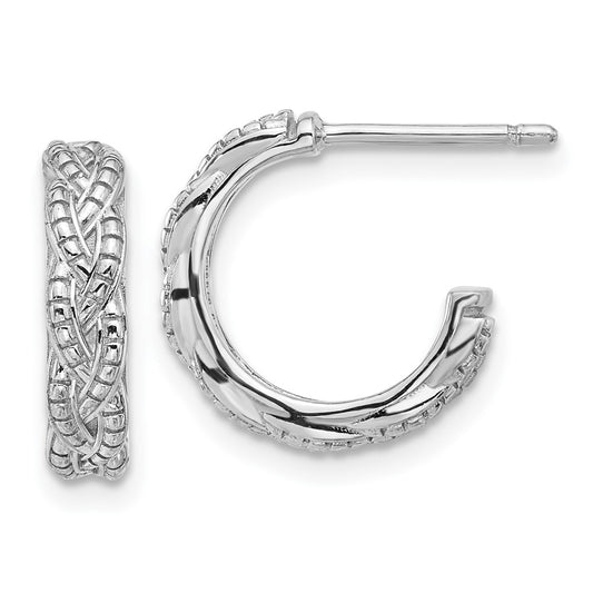 Rhodium-plated Sterling Silver Textured Braided Post Hoop Earrings
