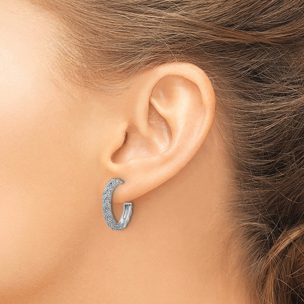 Rhodium-plated Sterling Silver Textured Braided Post Hoop Earrings