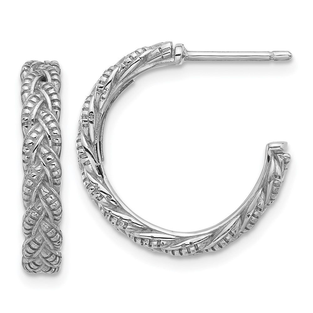 Rhodium-plated Sterling Silver Textured Braided Post Hoop Earrings