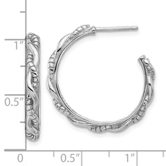 Rhodium-plated Sterling Silver Textured Twisted Post Hoop Earrings