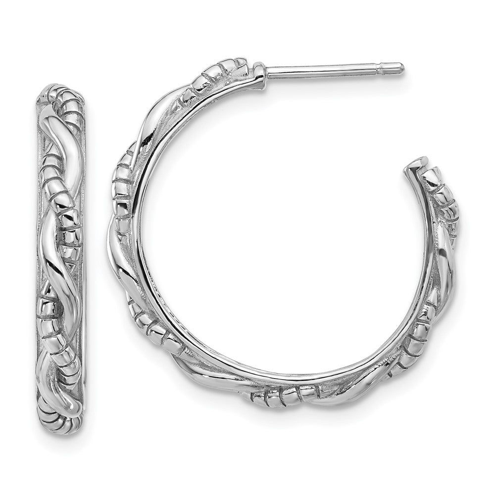 Rhodium-plated Sterling Silver Textured Twisted Post Hoop Earrings