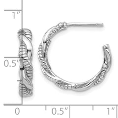 Rhodium-plated Sterling Silver Textured Twisted Post Hoop Earrings