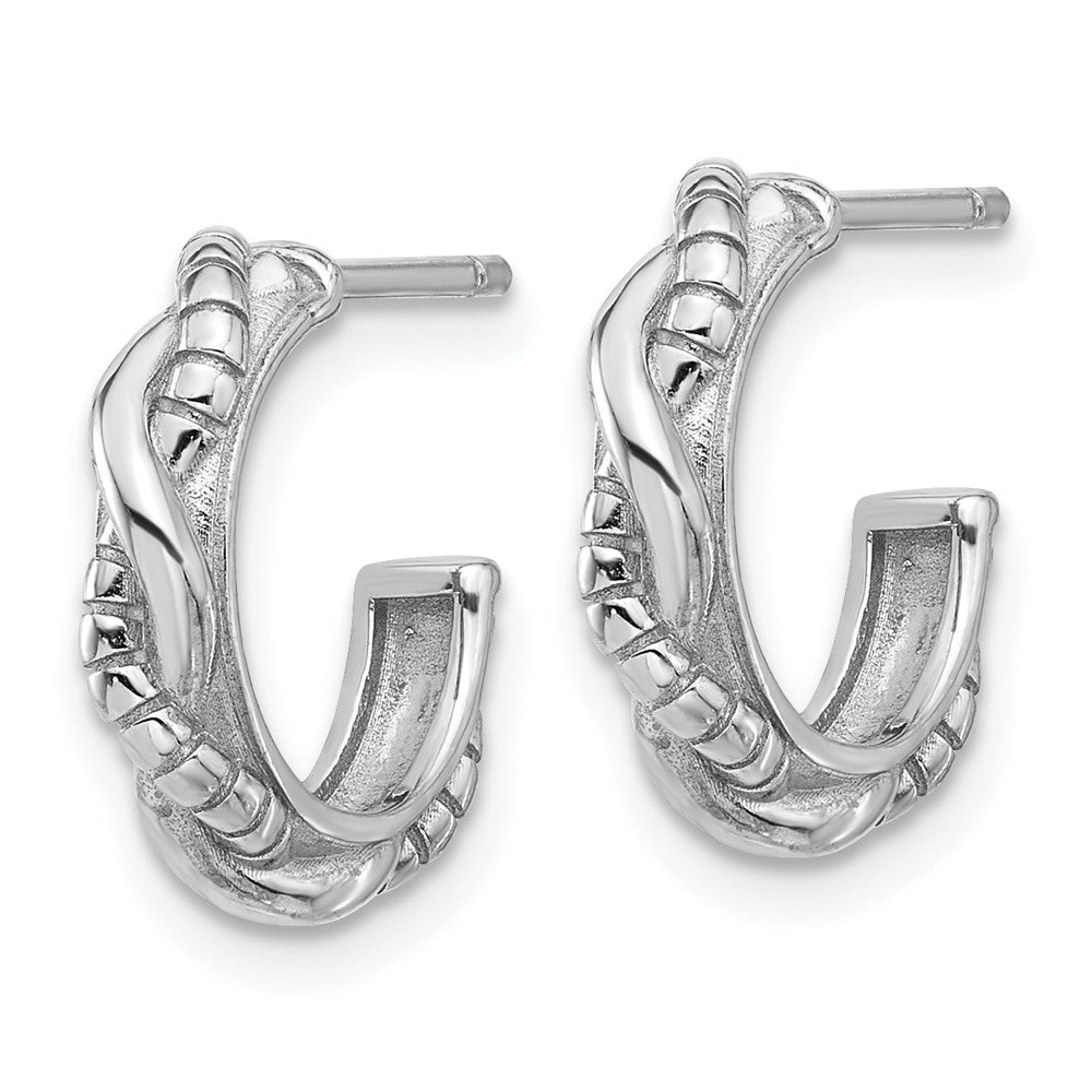 Rhodium-plated Sterling Silver Textured Twisted Post Hoop Earrings