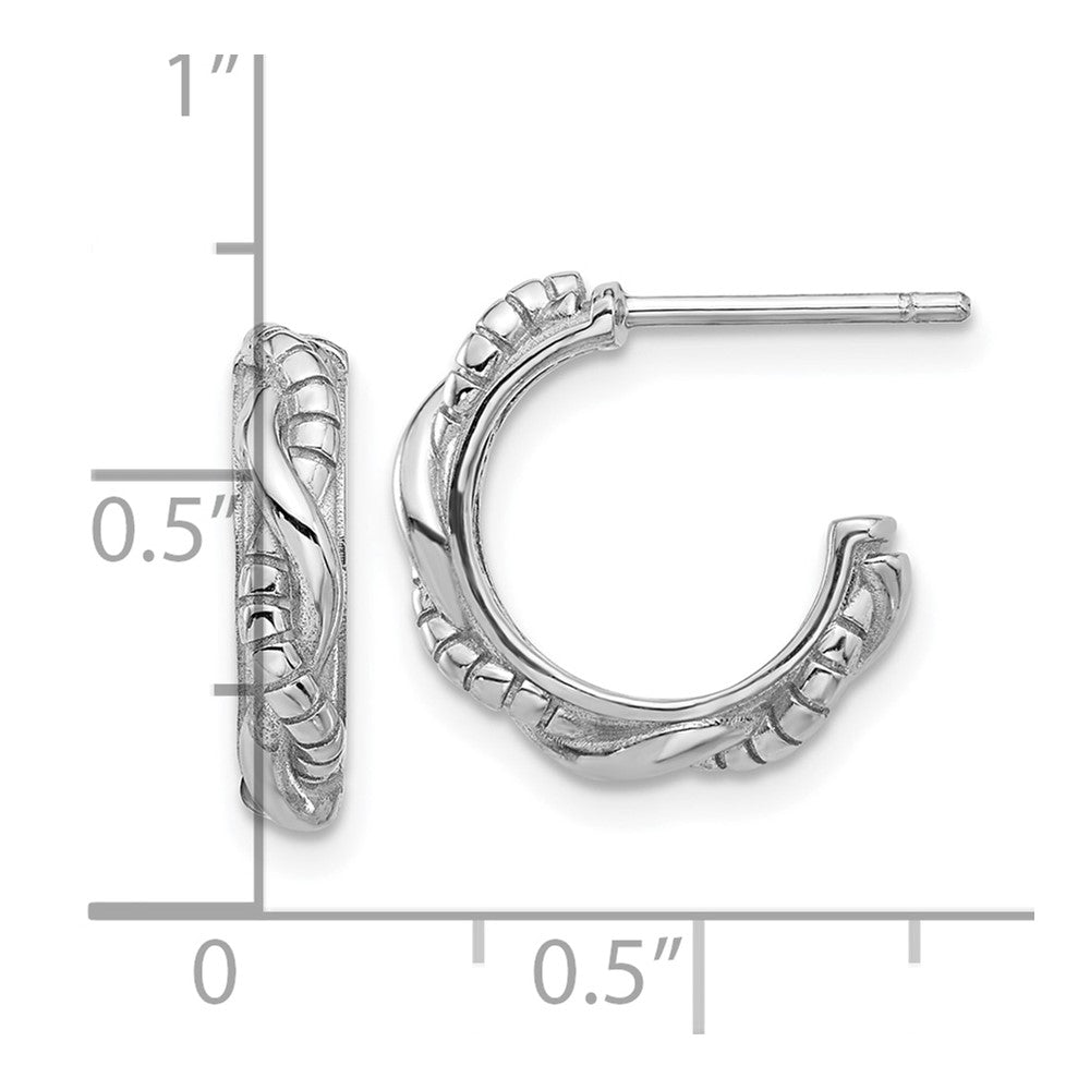 Rhodium-plated Sterling Silver Textured Twisted Post Hoop Earrings