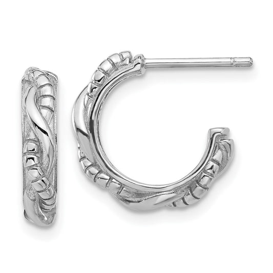 Rhodium-plated Sterling Silver Textured Twisted Post Hoop Earrings