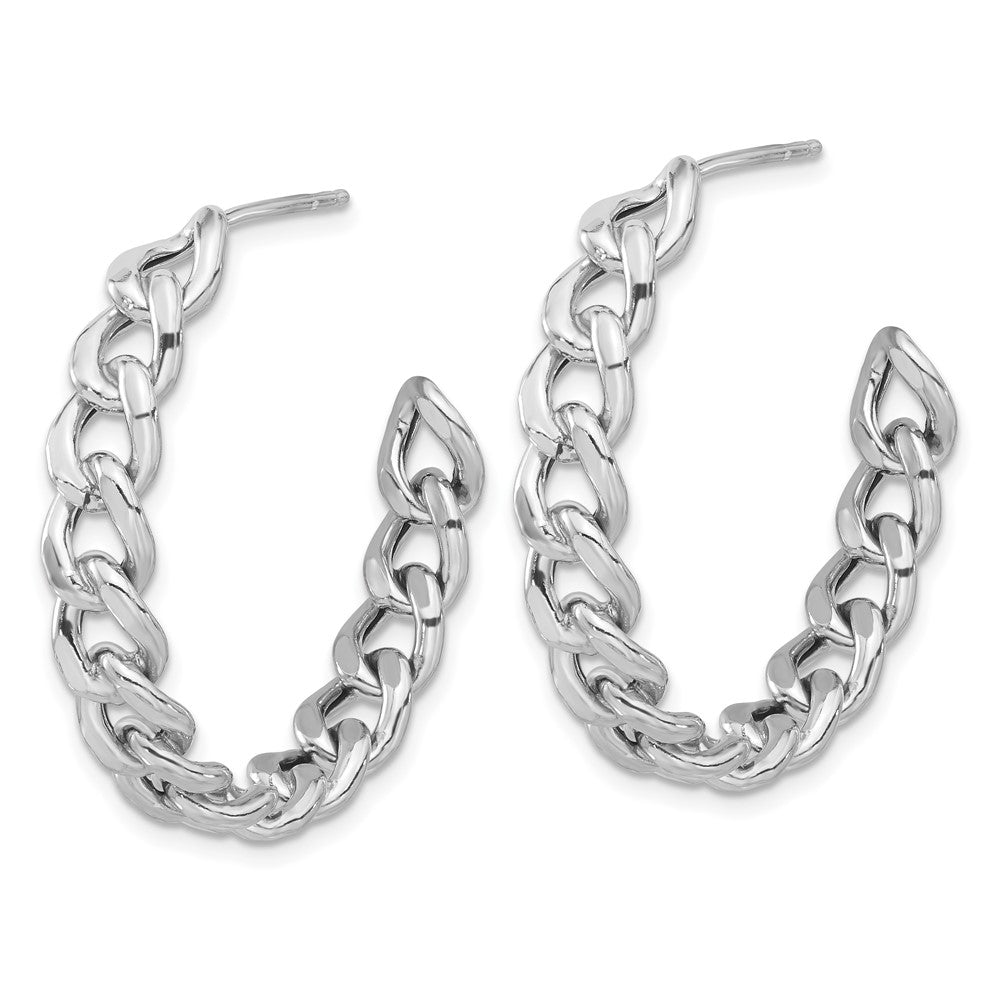 Rhodium-plated Sterling Silver Curb Link Post Hoop Earrings