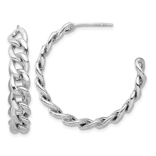 Rhodium-plated Sterling Silver Curb Link Post Hoop Earrings