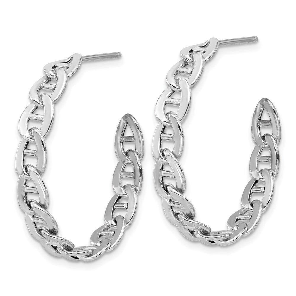Rhodium-plated Sterling Silver Anchor Link Post Hoop Earrings