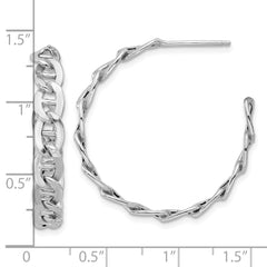 Rhodium-plated Sterling Silver Anchor Link Post Hoop Earrings