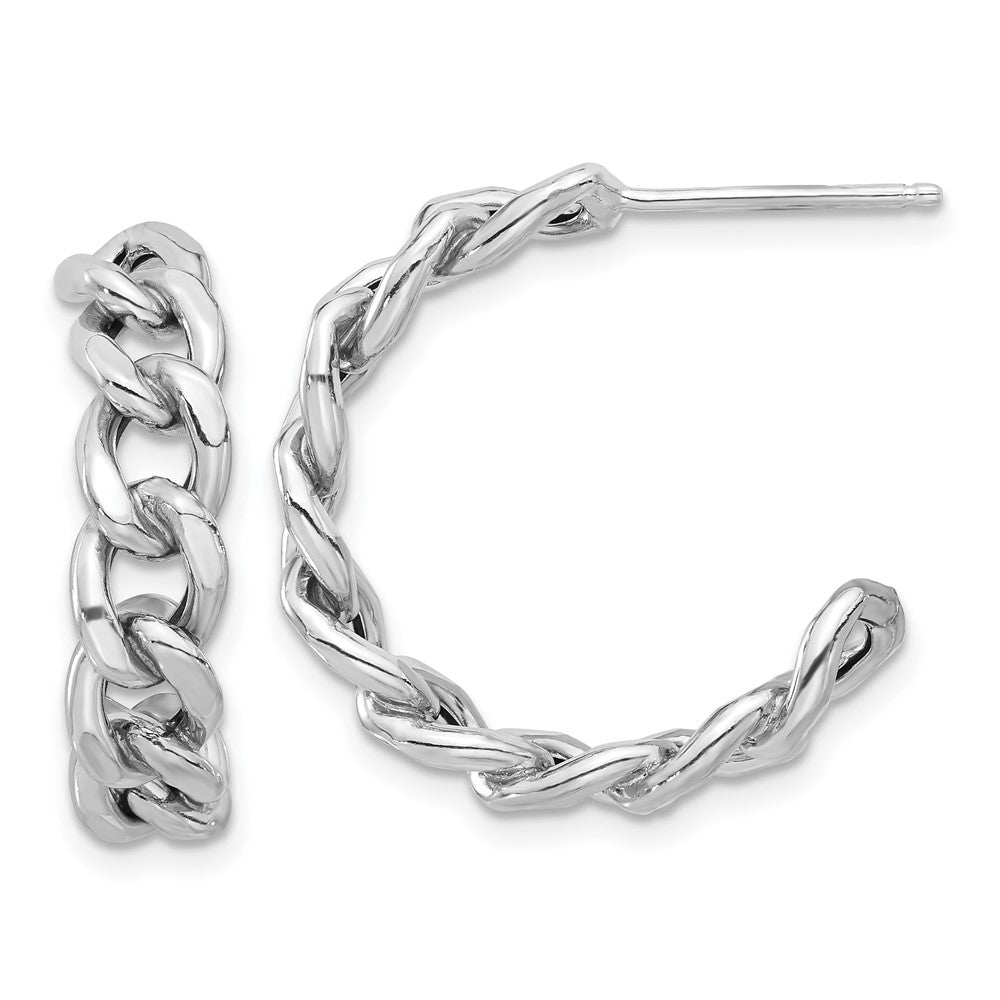 Rhodium-plated Sterling Silver Curb Link Post Hoop Earrings