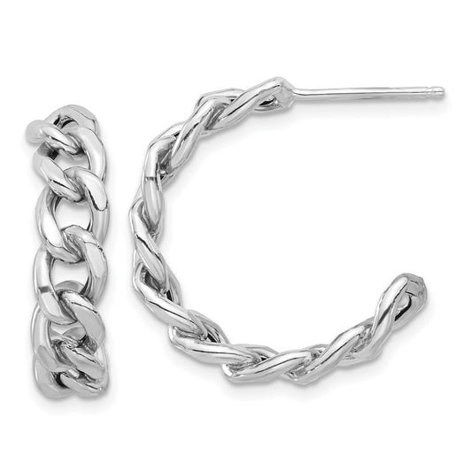 Rhodium-plated Sterling Silver Curb Link Post Hoop Earrings