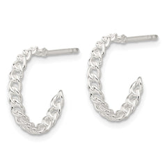 Sterling Silver E-coated Chain Design Post Hoop Earrings