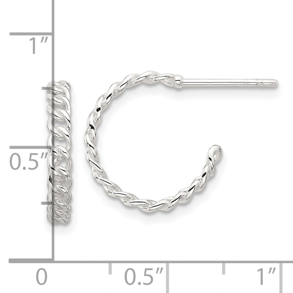 Sterling Silver E-coated Chain Design Post Hoop Earrings