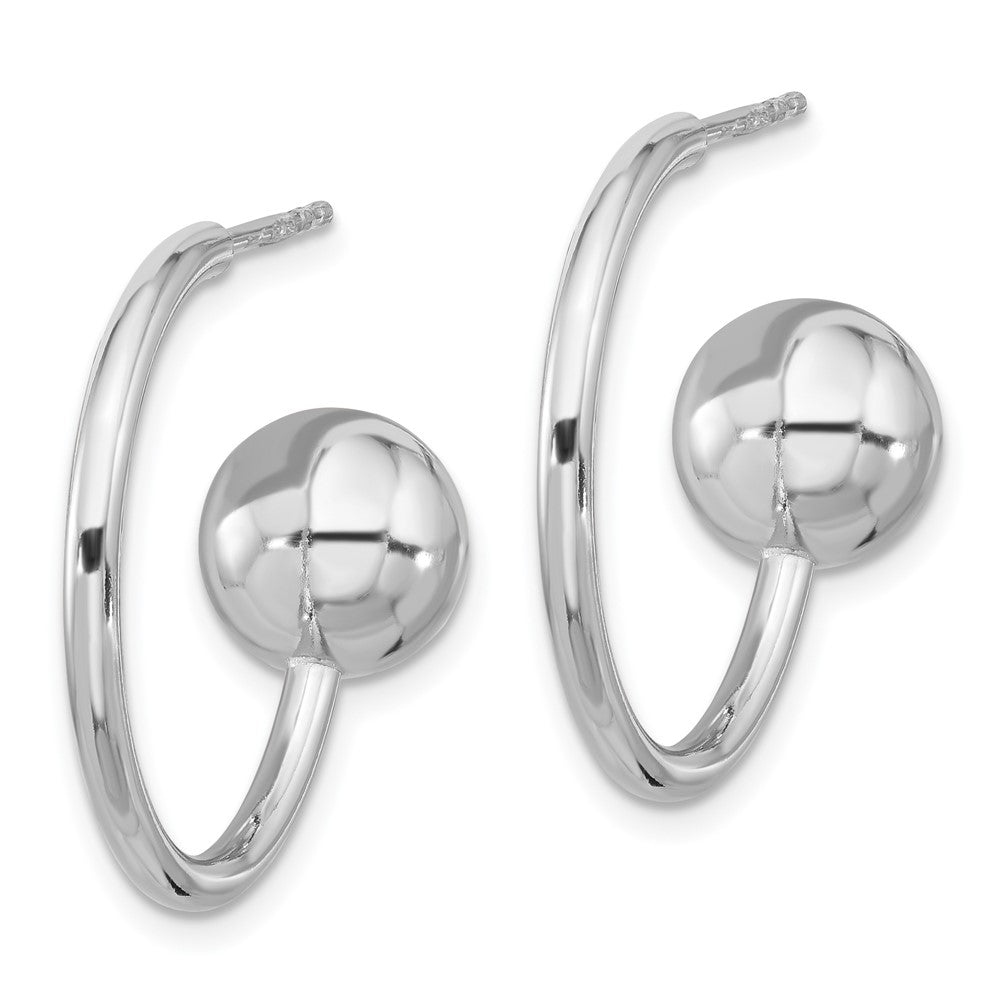 Rhodium-plated Sterling Silver Polished Ball J-Hoop Post Earrings