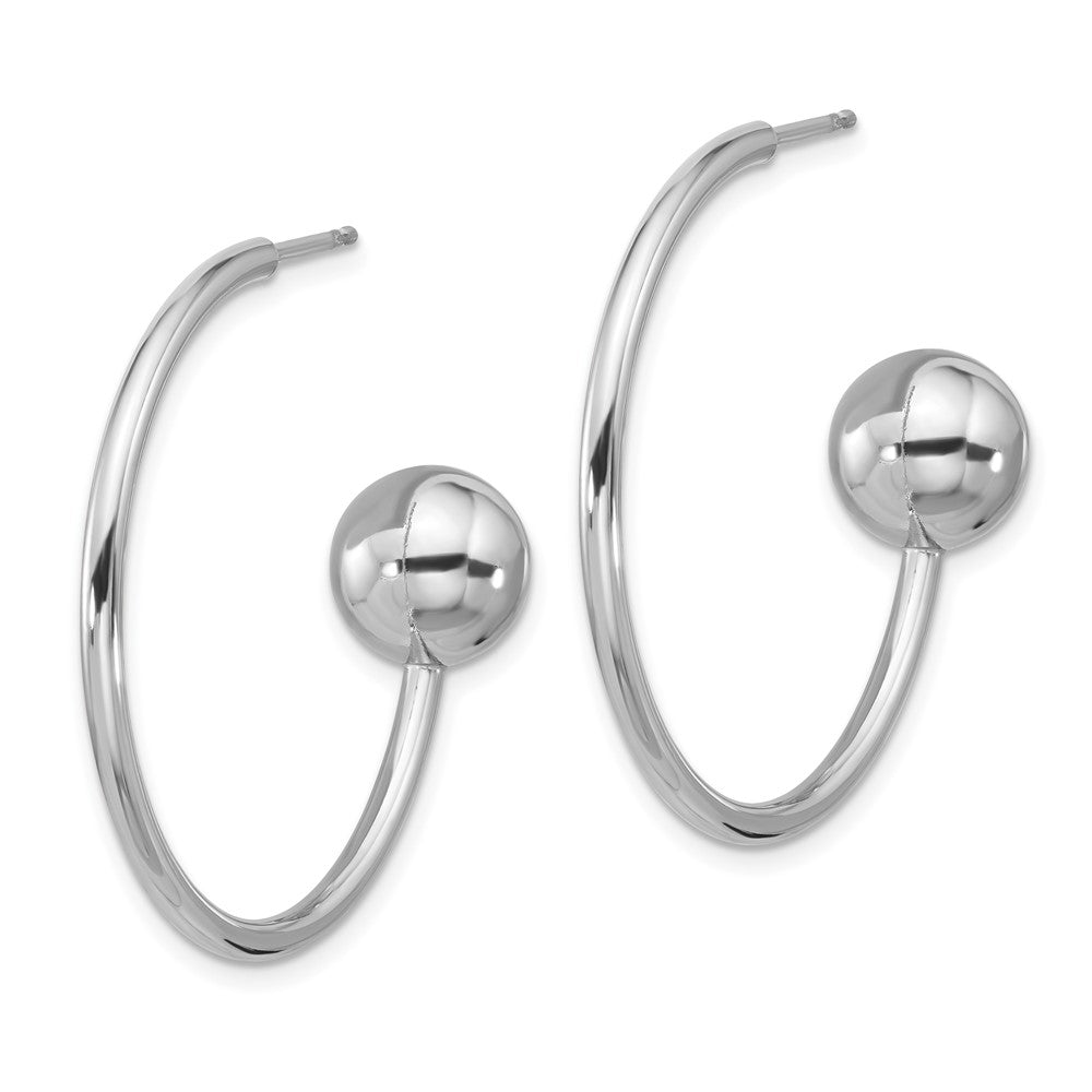 Rhodium-plated Sterling Silver Polished Ball J-Hoop Post Earrings