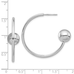 Rhodium-plated Sterling Silver Polished Ball J-Hoop Post Earrings