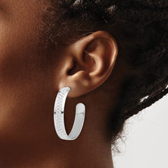 Rhodium-plated Sterling Silver Polished and Textured Hoop Earrings